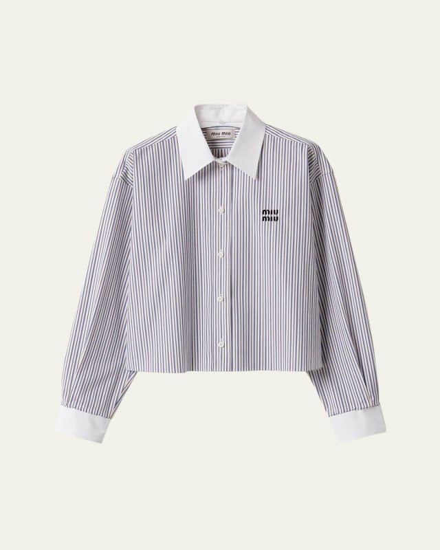 Striped Long-Sleeve Boxy Button-Down Shirt